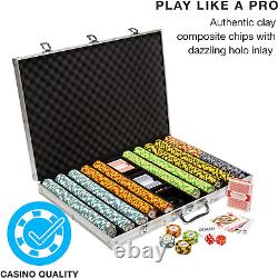 1,000 Ct Monte Carlo Poker Set 14G Clay Composite Chips with Aluminum Case, Pl