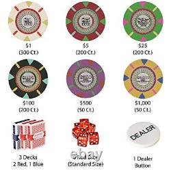 1,000 Ct The Mint Poker Set 13g Clay Composite Chips with Aluminum Case