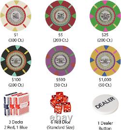 1,000 Ct the Mint Poker Set 13G Clay Composite Chips with Aluminum Case, Playi