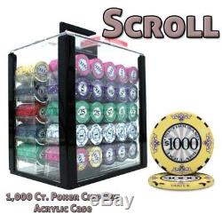 1,000ct. Scroll Ceramic 10g Poker Chip Set in Acrylic Carry Case