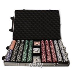 1,000ct. Striped Dice 11.5g Poker Chip Set in Rolling Aluminum Metal Carry Case