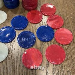 1.5 Bakelite Catalin Poker Chips White Red Blue Yellow Swirl Full Set 400 -4