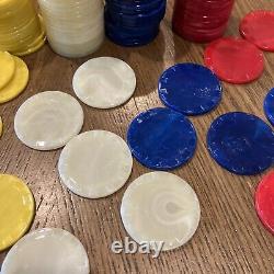 1.5 Bakelite Catalin Poker Chips White Red Blue Yellow Swirl Full Set 400 -4