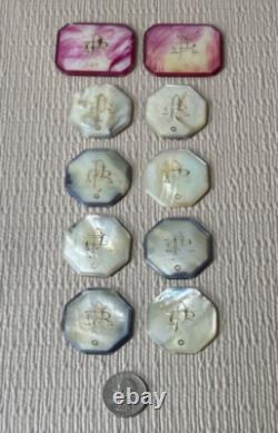 10 Piece Antique Mother of Pearl Poker Gaming Casino Chip Set (Circa 1880-1900s)