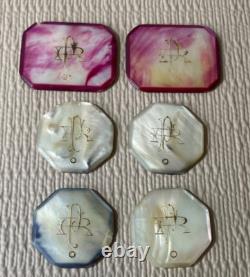 10 Piece Antique Mother of Pearl Poker Gaming Casino Chip Set (Circa 1880-1900s)