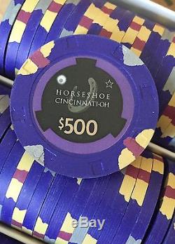 100 Horseshoe Cincinnati Casino Chips PAULSON Clay TOP HAT CANE Heads Up Set H