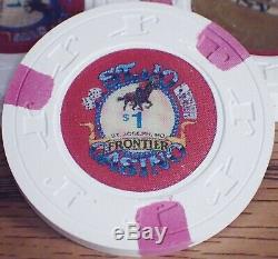 100 St. Jo Frontier Casino $1 Clay Poker Chips Secondary Set Top Hat & Cane