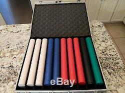 1000 8g Clay Poker Chips Set with Padded Metal Case 19x 15' 5 colors