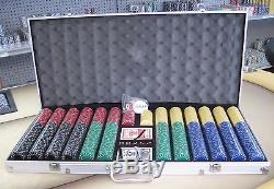 1000 Chips Poker Diamond Chip Set With Dice Decks Dealer Kit & Silver Case Keys