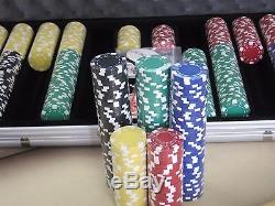 1000 Chips Poker Dice Chip Set With Dice Decks Dealer Kit & Silver Case Keys
