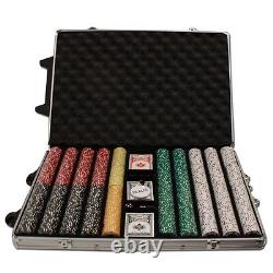 1000 Coin Inlay 15g Clay Poker Chips Set with Rolling Aluminum Case Pick Chips