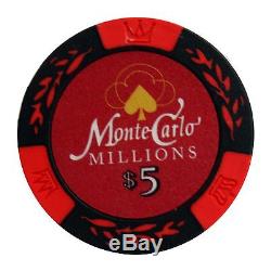 1000 Ct Monte Carlo Millions Clay Poker Chip Set with Aluminum Case + 5pc Dice