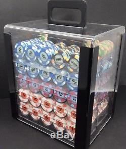 1000 Paulson Tophat & Cane Heavy Weight Clay Poker Chips in Acrylic Carrier Case