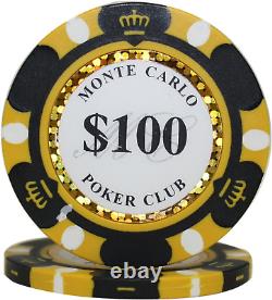 1000 Pcs 14G Monte Carlo Poker Club Poker Chips Set with Aluminum Case Custom Bu