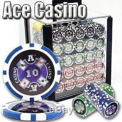 1000 Piece Ace Casino 14 Gram Clay Poker Chip Set with Acrylic Case (Custom) New