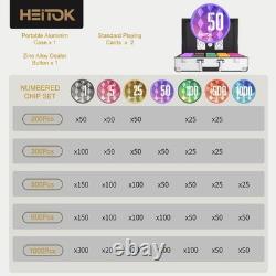 1000-Piece Casino Poker Chip Set with Denominations, 11.5g Weighted Chips, 2