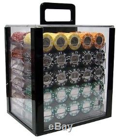 1000 Piece Coin Inlay 15 Gram Clay Poker Chip Set with Acrylic Case (Custom) New