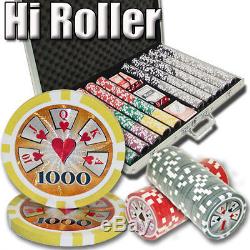 1000 Piece High Roller 14g Clay Poker Chip Set with Aluminum Case Pick Chips