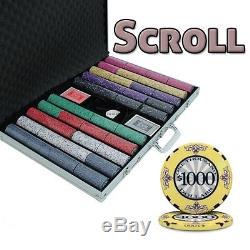 1000 Piece Scroll 10 Gram Ceramic Poker Chip Set with Aluminum Case (Custom) New