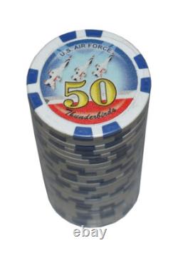 1000 Poker Blue 50 Chips Thunderbird Clay Composite 11.5 gr GREAT DEAL