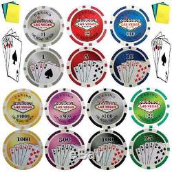 1000 Vegas Poker Chips Set 7 Colors & 14 Designs in One With 7 Denomination Chip