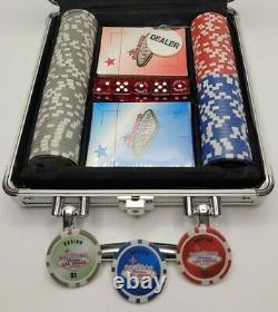 100PC 11.5g Chips Las Vegas Poker Set 2 Decks 5 Dice Dealer Button Aluminum Case