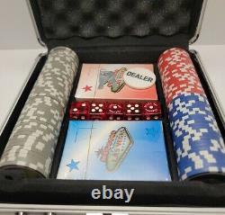 100PC 11.5g Chips Las Vegas Poker Set 2 Decks 5 Dice Dealer Button Aluminum Case