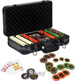 13.5 Gram Clay Poker Chip Set Texas Hold'Em Casino Chips 2 Decks of Cards, Alumi
