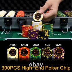 13.5 Gram Clay Poker Chip Set Texas Hold'Em Casino Chips 2 Decks of Cards, Alumi