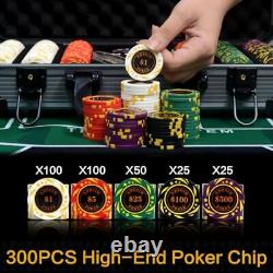 13.5 Gram Clay Poker Chip Set Texas Hold'em Casino Chips 2 Decks of 300 Pce