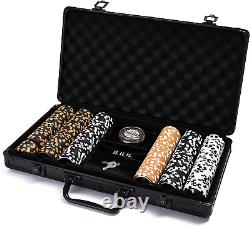 14G Clay Poker Chip Set, 300 PCS for Texas Hold'Em, with Dealer Button & Dice