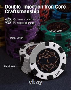 14G Clay Poker Chips Set for Texas Hold'Em, 300 PCS Casino Numbered Chips with H