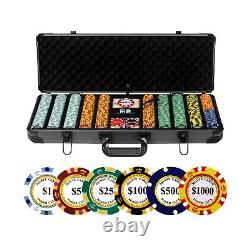 14g Clay Poker Chips Set, 500 Poker Chips, 39mm, with High-end Aluminum Carry