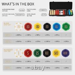 14g Clay Poker Chips Set for Texas Hold'em, 500 PCS Blank Chips with Chip C