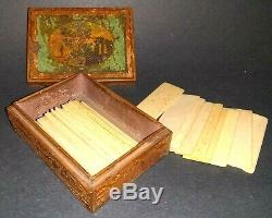 1800's BONE GAMING COUNTERS MARKERS CHECKS CHIP SET w DOVETAIL BOX