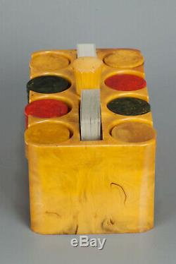 1940s BAKELITE CATALIN POKER CHIP HOLDER SET YELLOW / BROWN SWIRLS