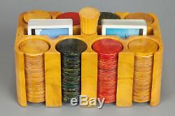 1940s BAKELITE CATALIN POKER CHIP HOLDER SET YELLOW / BROWN SWIRLS