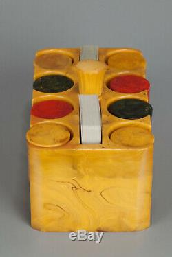 1940s BAKELITE CATALIN POKER CHIP HOLDER SET YELLOW / BROWN SWIRLS