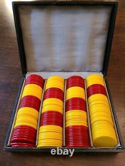 1940s Set of 201 Catalin Bakelite Poker ChipsRed 95Yellow 106Original Box