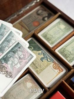 1990s Vintage Poker Gaming Set 50 100 1000 5000 LIRE Chips Handmade Wood Box