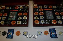 2- 125 pc Florida Marlins Cased Poker Sets in Beautiful Mahogany Display Boxes