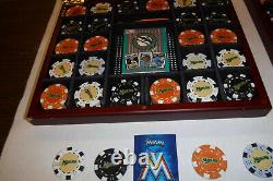 2- 125 pc Florida Marlins Cased Poker Sets in Beautiful Mahogany Display Boxes