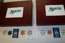 2- 125 pc Florida Marlins Cased Poker Sets in Beautiful Mahogany Display Boxes