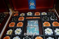 2- 125 pc Florida Marlins Cased Poker Sets in Beautiful Mahogany Display Boxes