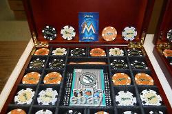 2- 125 pc Florida Marlins Cased Poker Sets in Beautiful Mahogany Display Boxes
