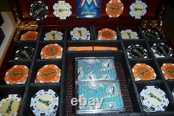 2- 125 pc Florida Marlins Cased Poker Sets in Beautiful Mahogany Display Boxes