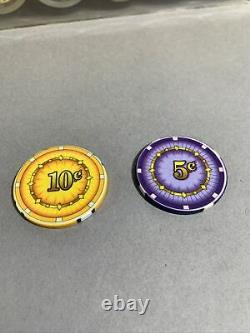 200 CHIPCO Poker Chips Set of 100 Purple 5 Cents, 100 Orange 10 Cents