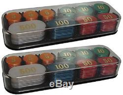 200 Colorful Acrylic JETONS with Plastic Covered Cases Poker! Table Games