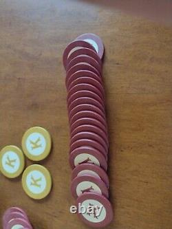 236 Vintage CLAY LETTER K poker Chips 6 Colors + Dealer RARE monogram K