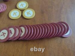 236 Vintage CLAY LETTER K poker Chips 6 Colors + Dealer RARE monogram K